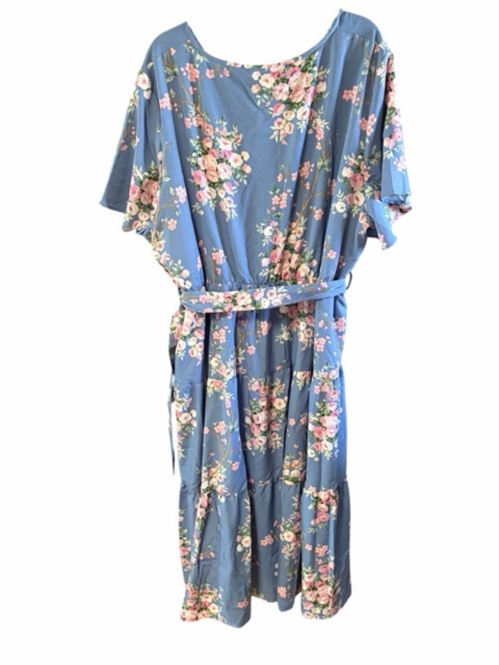 BloomChic Flutter Sleeve Floral Faux Wrap Tiered Midi Dress NWT - Picture 2 of 4